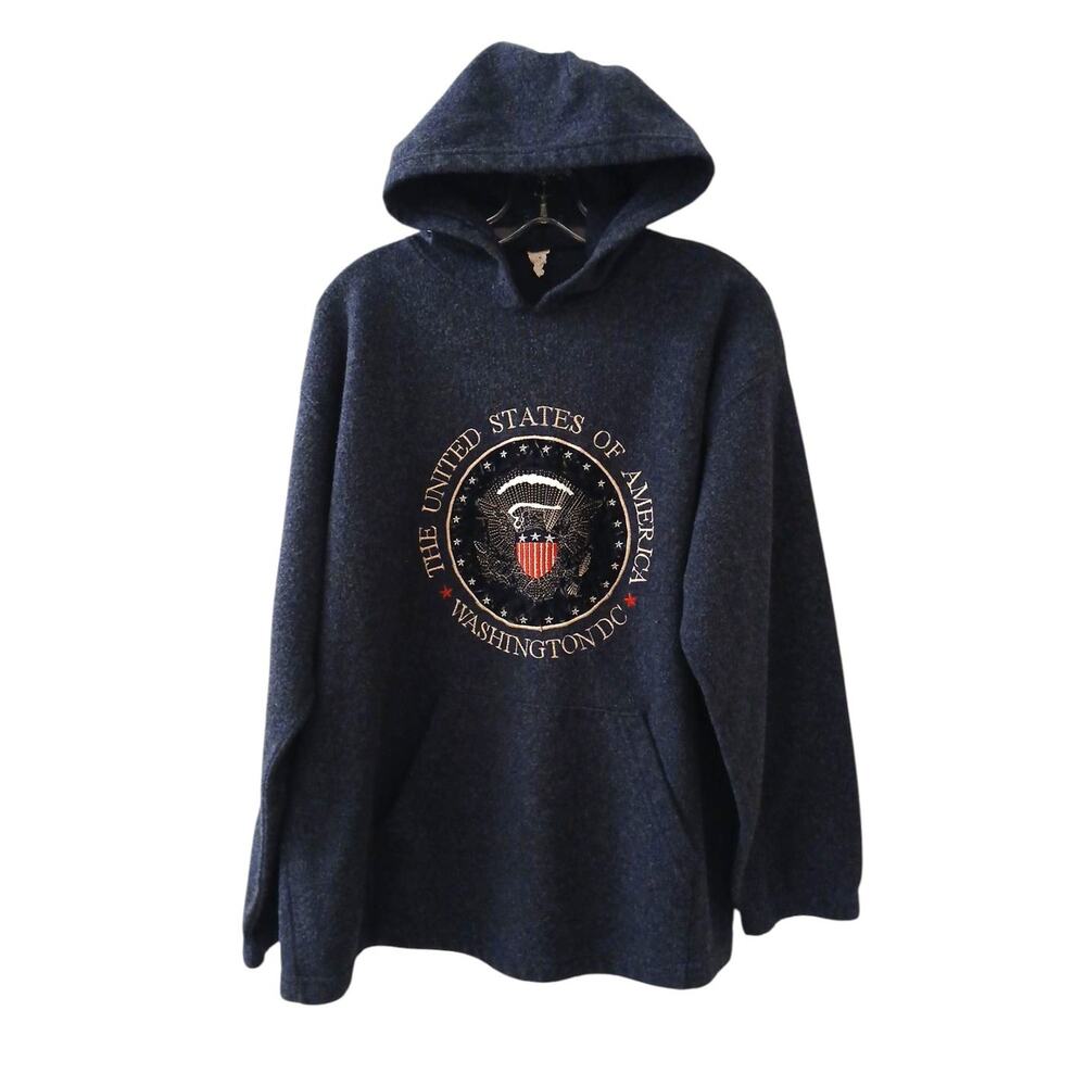 Washington DC Pullover Hoodie USA Sz M Blue Crushed Velvet Embroidery Kangaroo